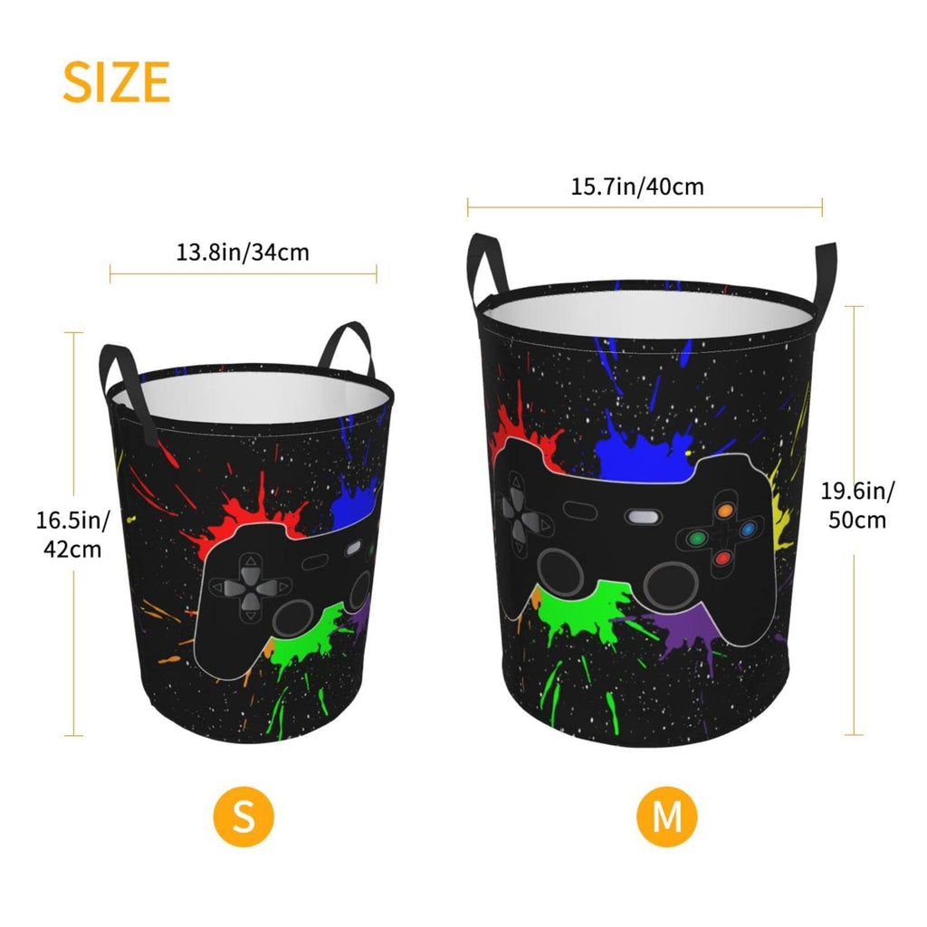 Gbuzozie Game Joystick Round Laundry Hamper Gaming Storage Basket Toys Clothes Organizer Bin For Home Bathroom Bedroom Dorm Nurs