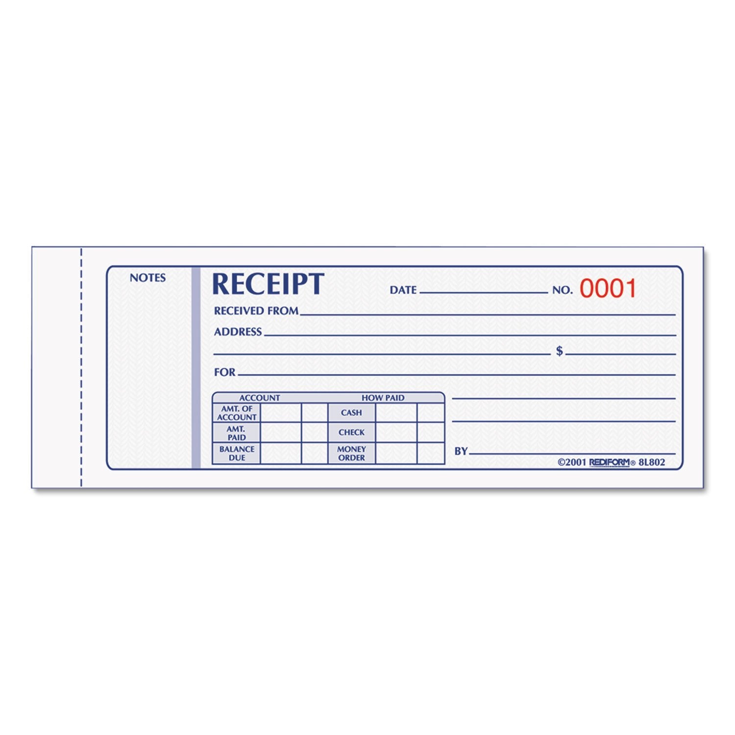 Rediform-Blueline 8L802 2-3/4' X 7' Carbonless Triplicate Money Receipt Book