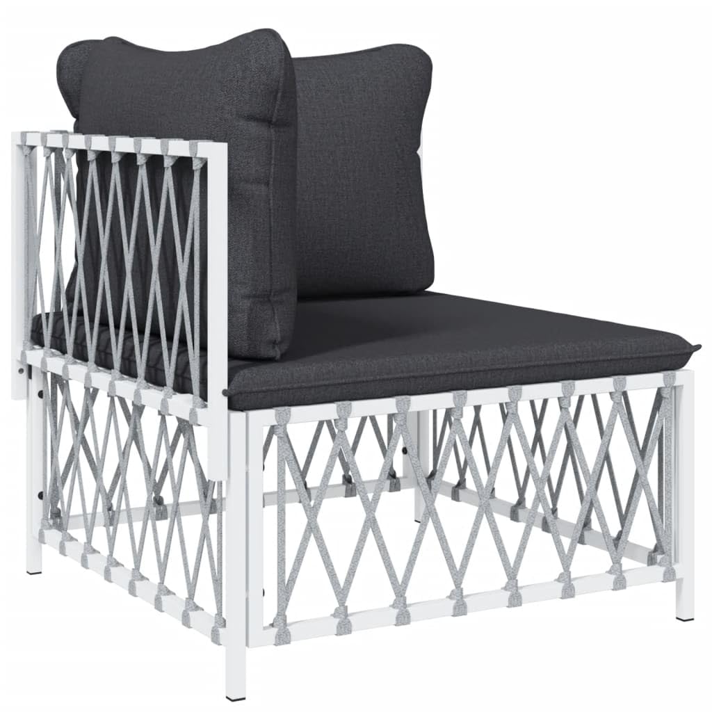 vidaXL 5-Piece Patio Lounge Set in White Steel with Cushions – Comfortable, Durable, and Modular Design for Personalized Outdoor Setting