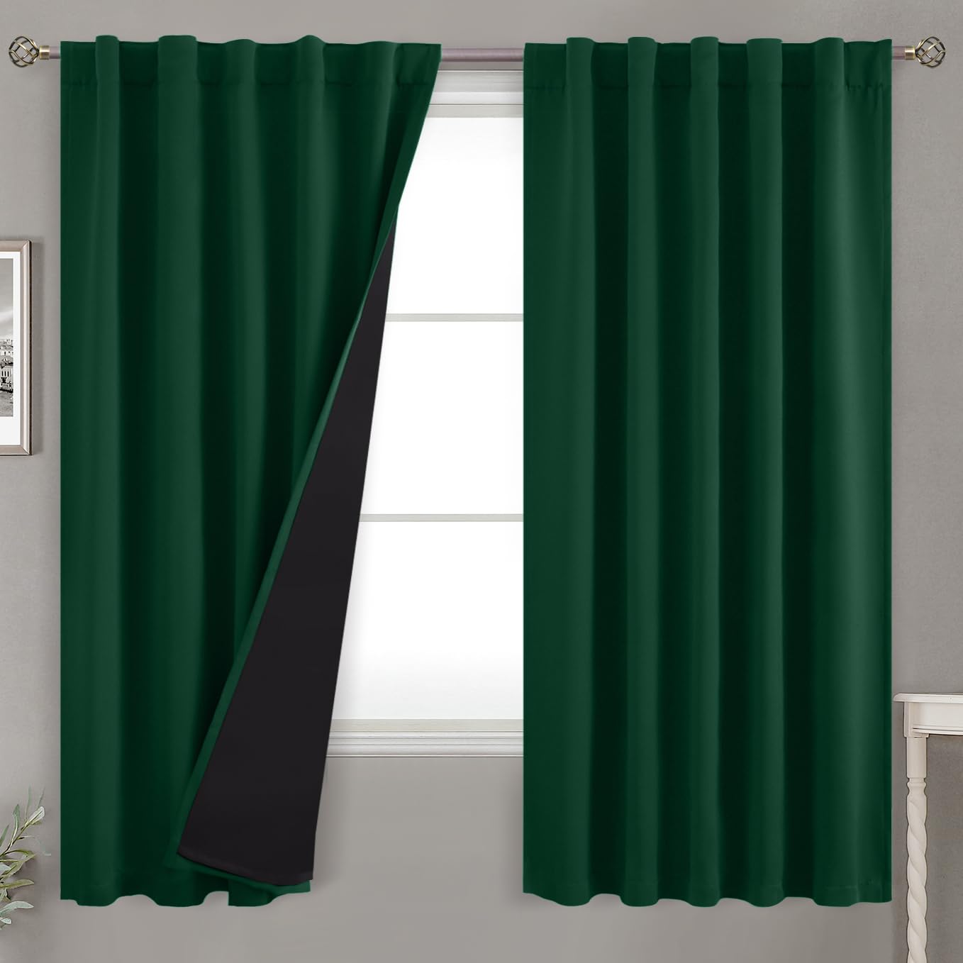 Bgment 100% Thermal Insulated Blackout Curtains 63 Inches Long With Liner, Rod Pocket And Back Tab Double Layer Noise Reduce Roo