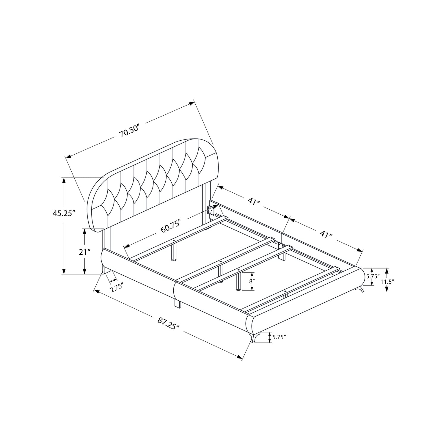 Monarch Specialties Queen Size/White Leather-Look With Chrome Legs BED