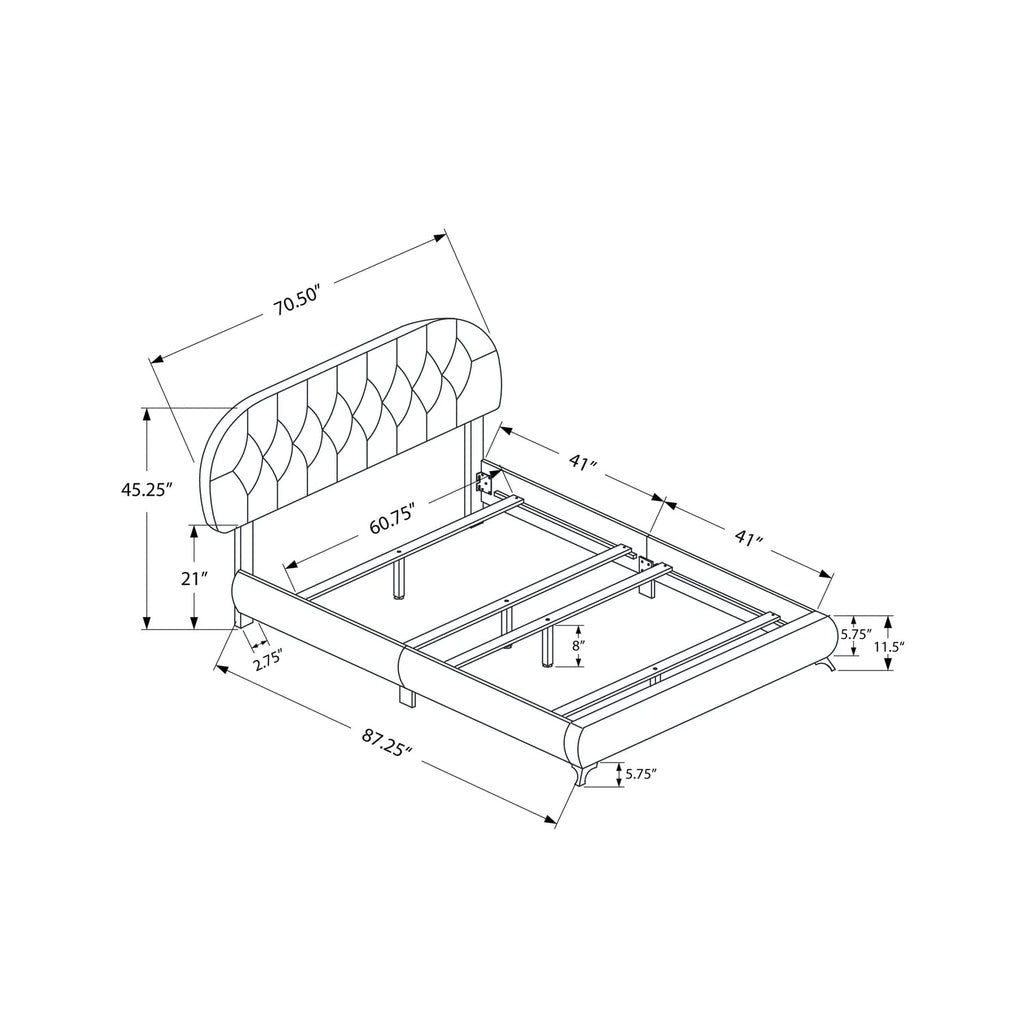 Monarch Specialties Queen Size/White Leather-Look With Chrome Legs BED