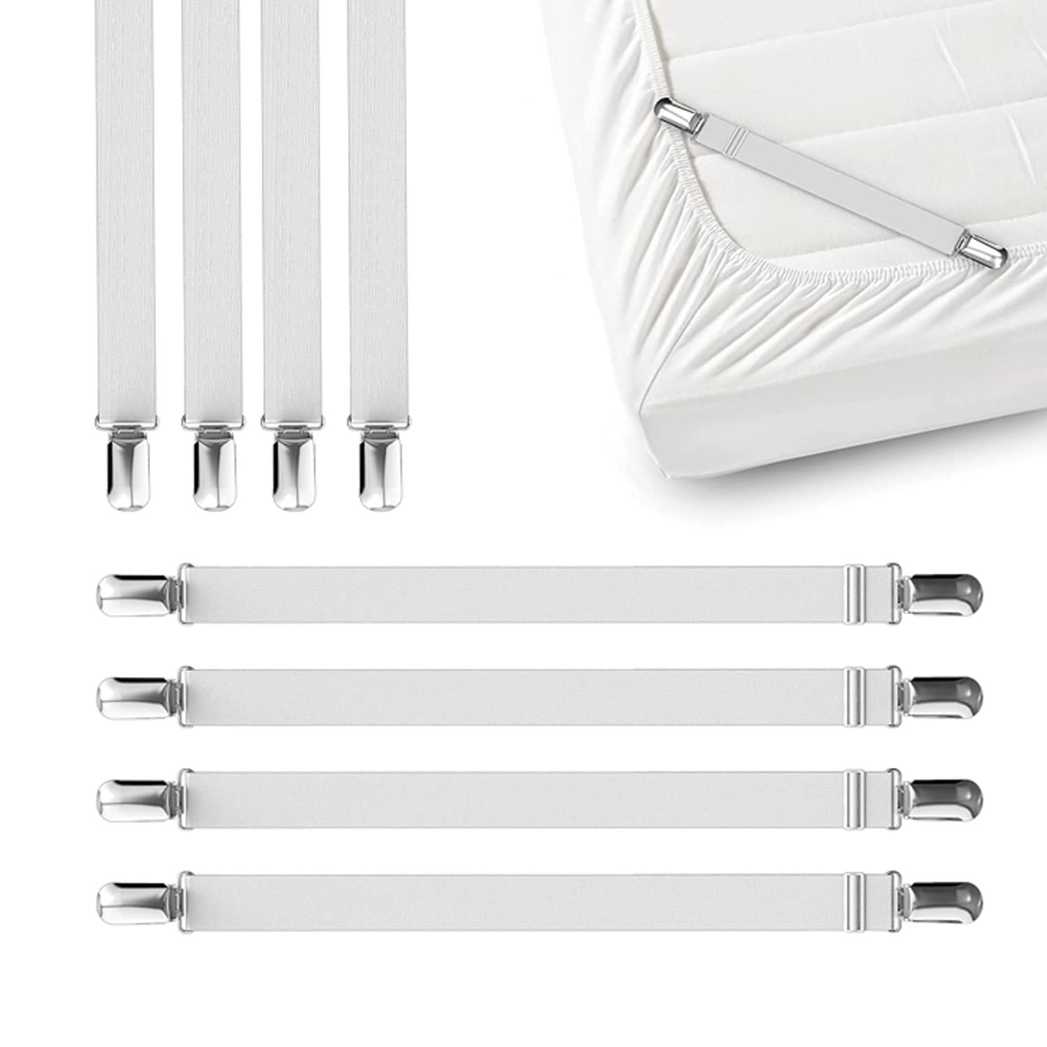 Feelathome 8 Pcs Bed Sheet Clips Keep Bedsheets In Place-Corner Bands Suspenders For Fitted Sheets - Mattress Sheets Grippers Ho