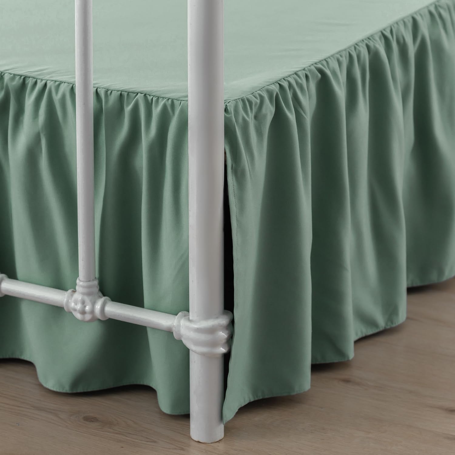 Xuan Dian Bed Skirt Queen Size Ruffled Bed Skirt With Split Corners, 14 Inch Drop Dust Ruffle Bed Skirt With Platform, Sage Gree