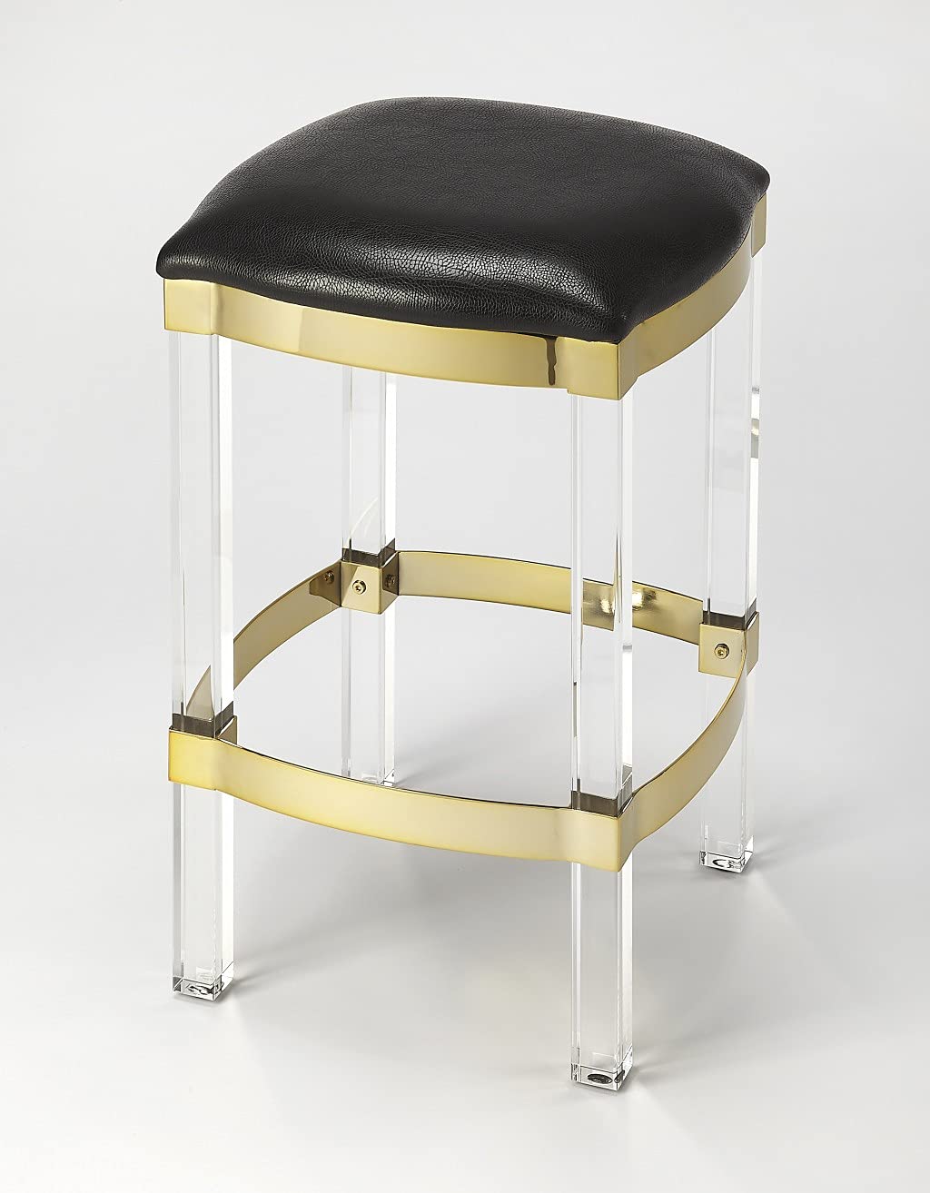 HomeRoots Leather, Urethane Foam (7 FR), Acrylic Acrylic and Black Leather Counter Stool