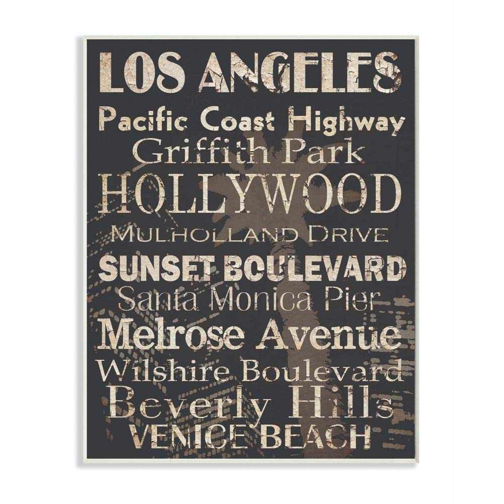 Stupell Home D  cor Los Angeles Landmark Typography Rectangle Wall Plaque, 10 x 0.5 x 15, Proudly Made in USA