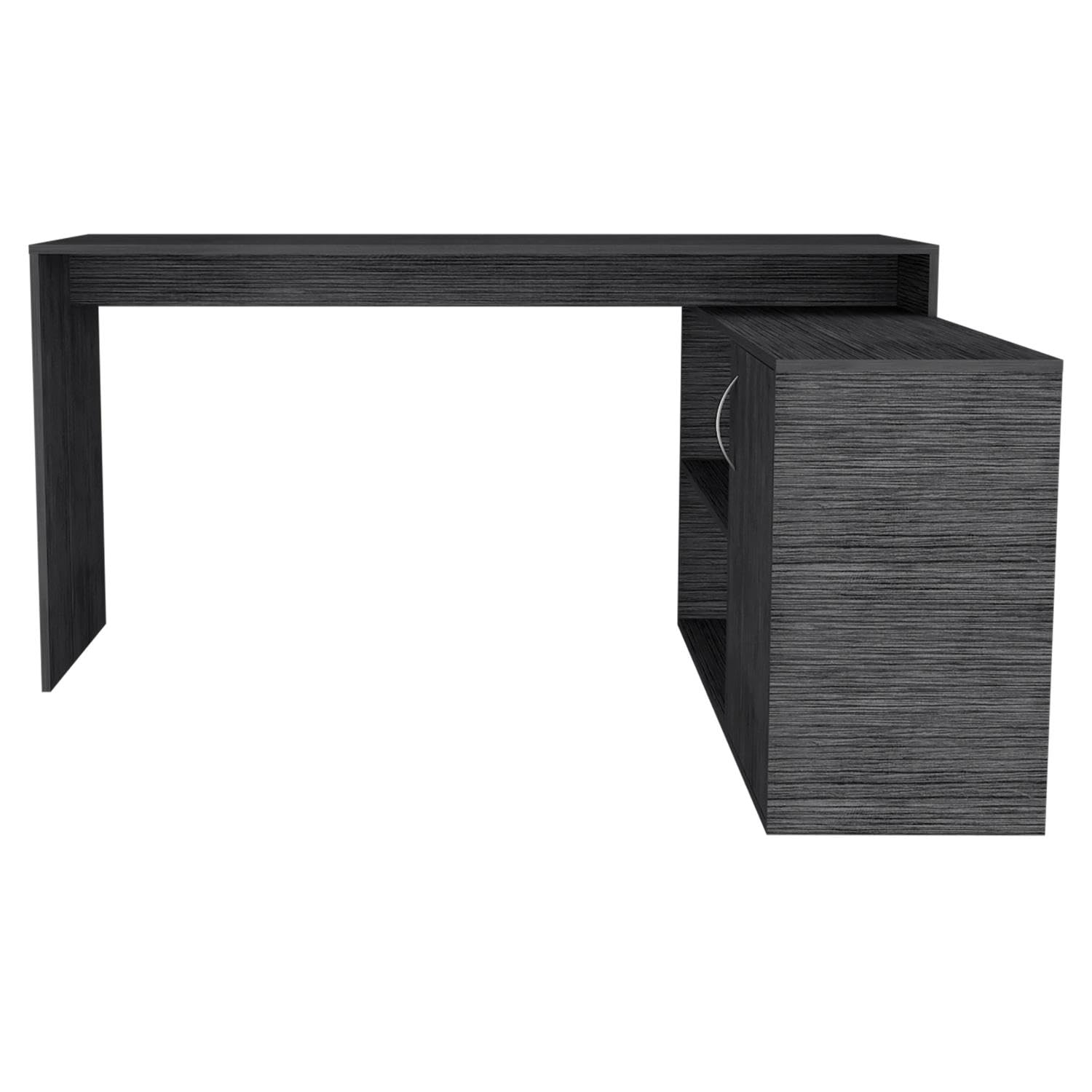 DEPOT E-SHOP Boston L-Shaped Desk, Single Door Cabinet, 2 Open Shelves, 2 Interior Shelves, Smokey Oak