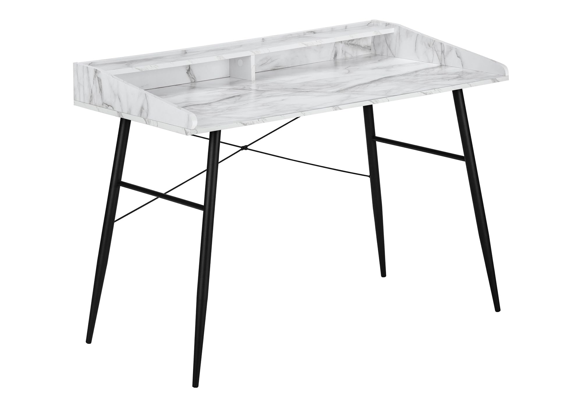 Monarch Specialties I 7539 Computer Desk, Home Office, Laptop, Storage Shelves, 48&quot; L, Work, Metal, Laminate, White Marble Look, Black, Contemporary, Modern