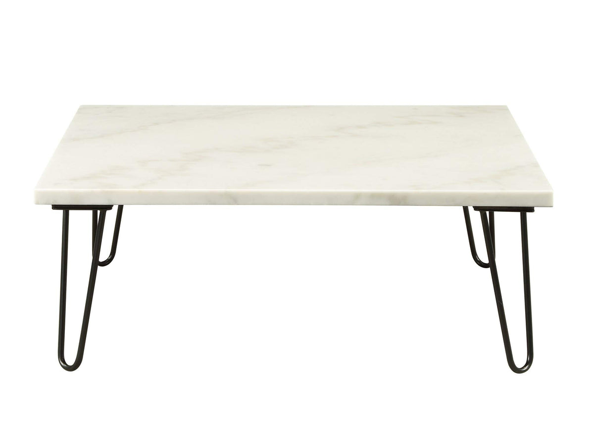 HomeRoots Marble, Plywood, Metal 40' X 40' X 15' Marble and Black Coffee Table