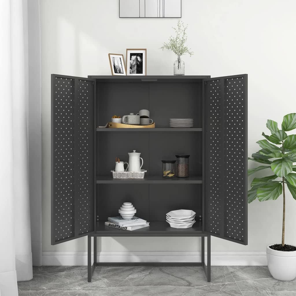 vidaXL Anthracite Highboard - Steel Construction, Adjustable Levellers, Ample Storage, Suitable for Home Decor