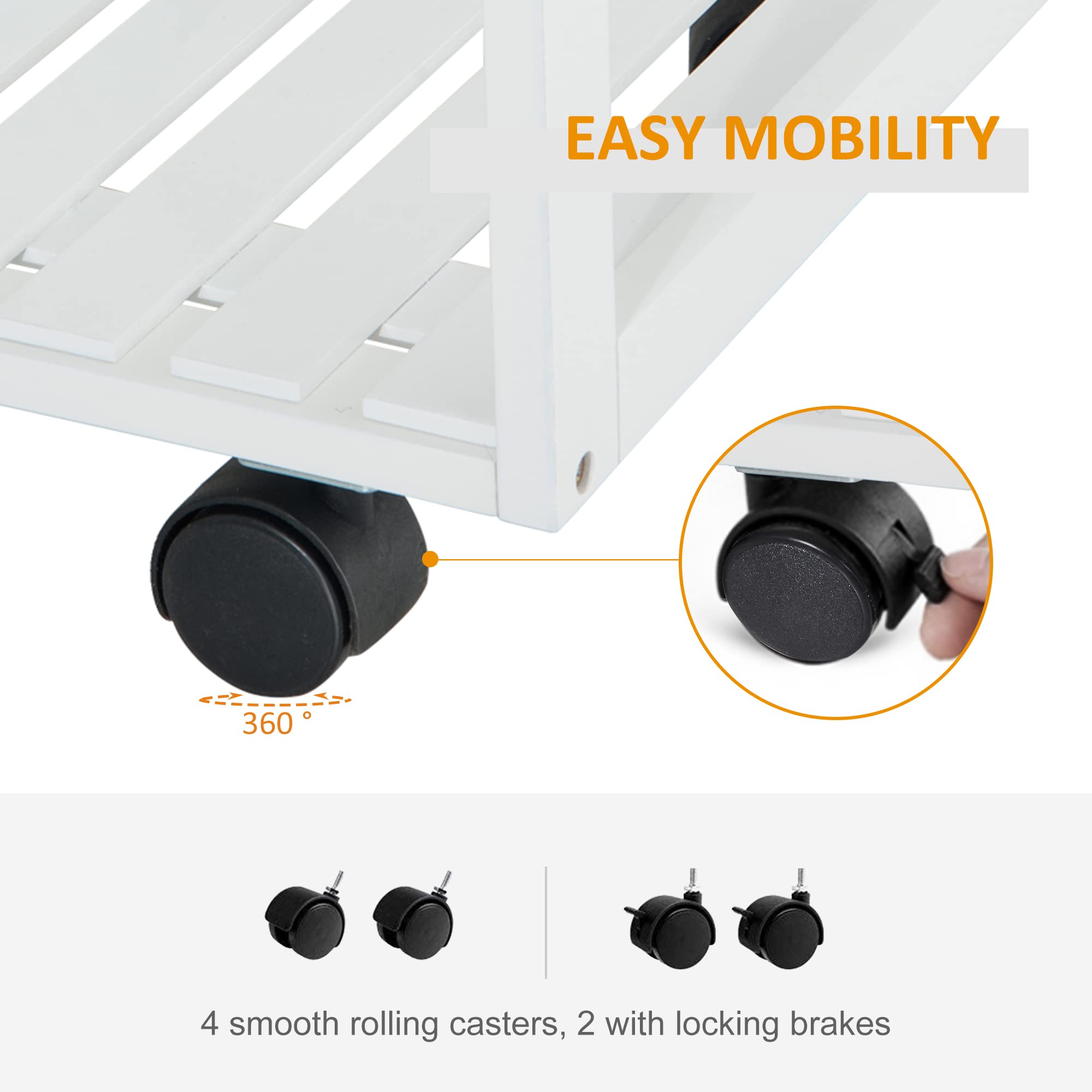 Homcom 28' Rolling Kitchen Island With Storage, Kitchen Cart With Solid Bamboo Top, Wire Basket,Door Cabinet And Drawers, White