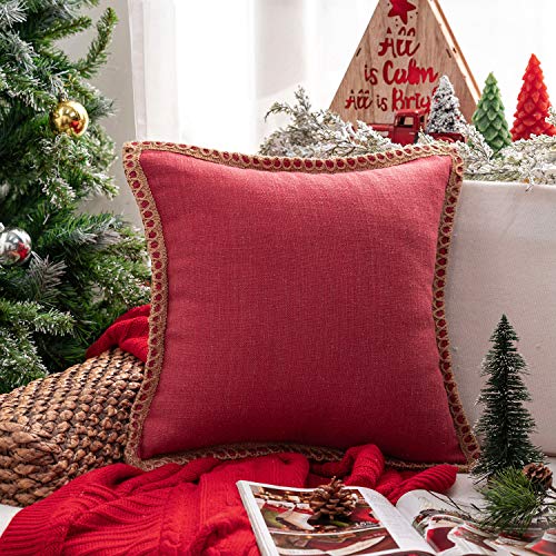 Phantoscope Farmhouse Solid Throw Decorative Pillow Cover Christmas Burlap Linen Pillow Cover Trimmed Tailored Edges Outdoor Pil