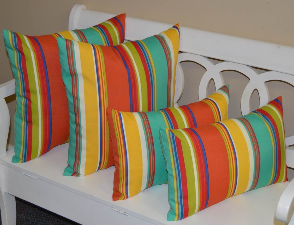 Rsh Decor Set Of 4 Pillows ~ 2 X 17 Square & 2 Rectangle/Lumbar Coral, Yellow, Turquoise, Red, Blue, Green, White Bright/Colorfu
