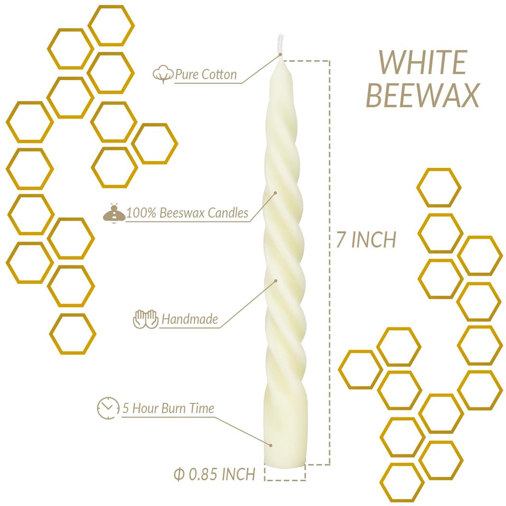 12 Pcs Natural Beeswax Spiral Taper Candles, Dripless Short Candle Sticks For Dinner Wedding Party Christmas Home Decorations -