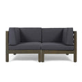 Gdfstudio Great Deal Furniture Outdoor Sectional Loveseat Set With Cushions - 2-Seater - Acacia Wood - Dark Gray