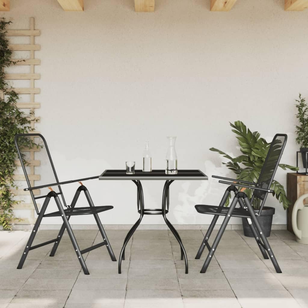 vidaXL Garden Dining Set 3 Piece, Table and Chairs for Patio Terrace, Outdoor Dining Set for 2, Armchair, Industrial Style, Anthracite Metal Mesh