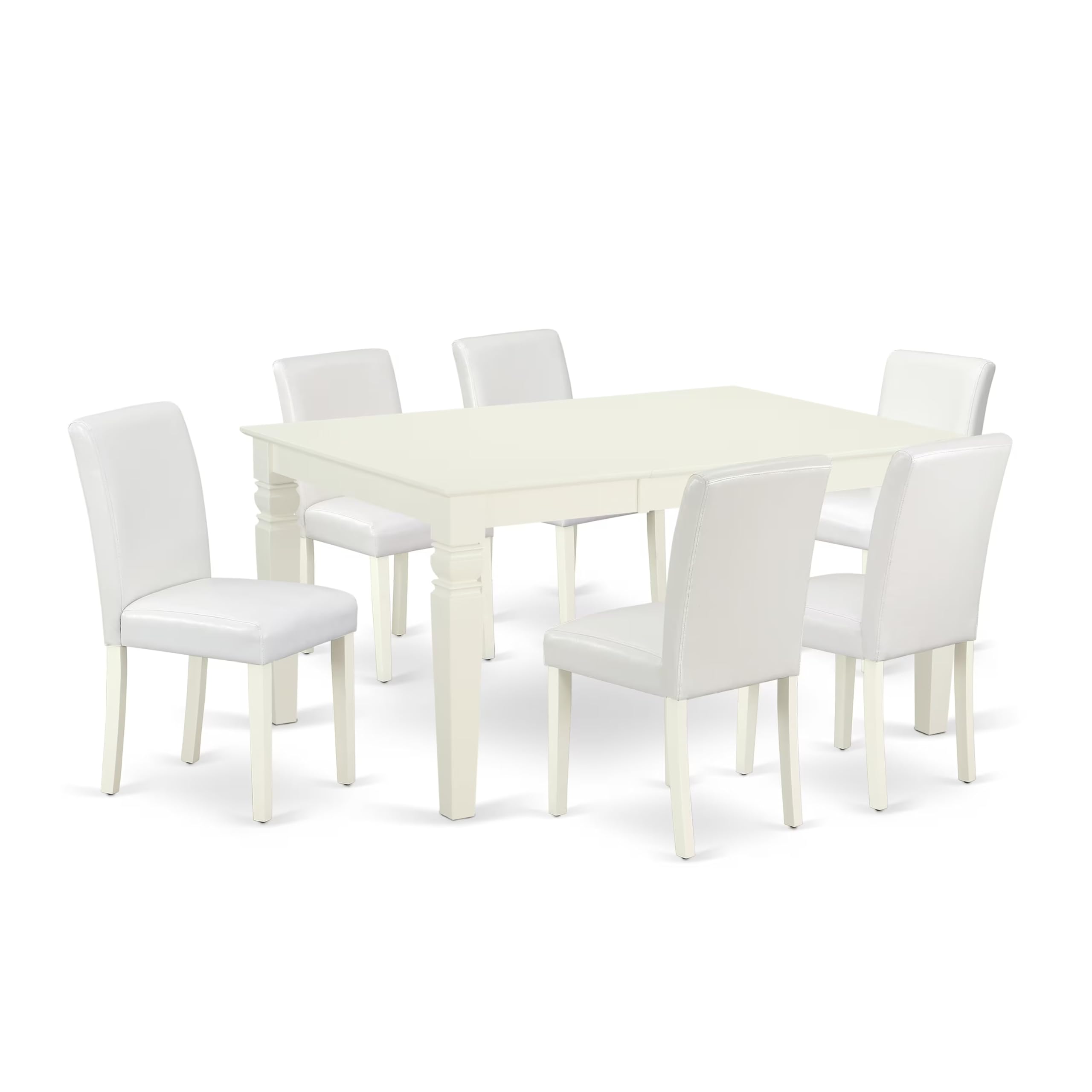 East West Furniture Weab7-Lwh-64 7 Piece Dinette Set Consist Of A Rectangle Dining Room Table With Butterfly Leaf And 6 White Faux Leather Parson Dining Chairs, 42X60 Inch, Linen White