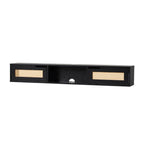 Walker Edison Modern Rattan Flip-Down-Door Wall-Mounted Floating Stand For Tvs Up To 65 Inche, 58 Inch, Black