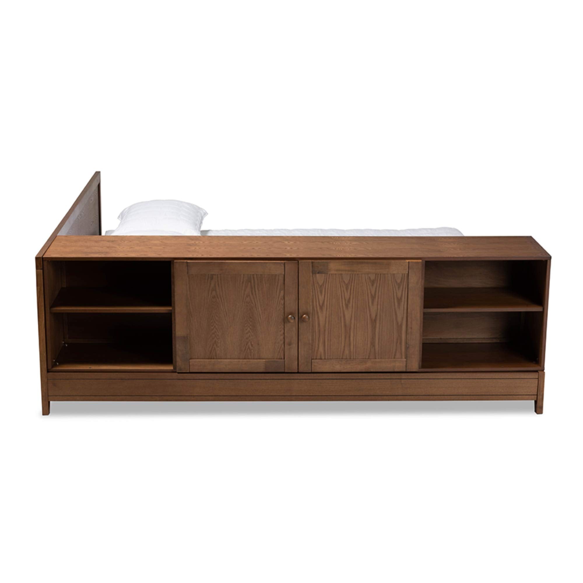 Baxton Studio Kaori Modern and Contemporary Transitional Walnut Brown Finished Wood Queen Size Platform Storage Bed