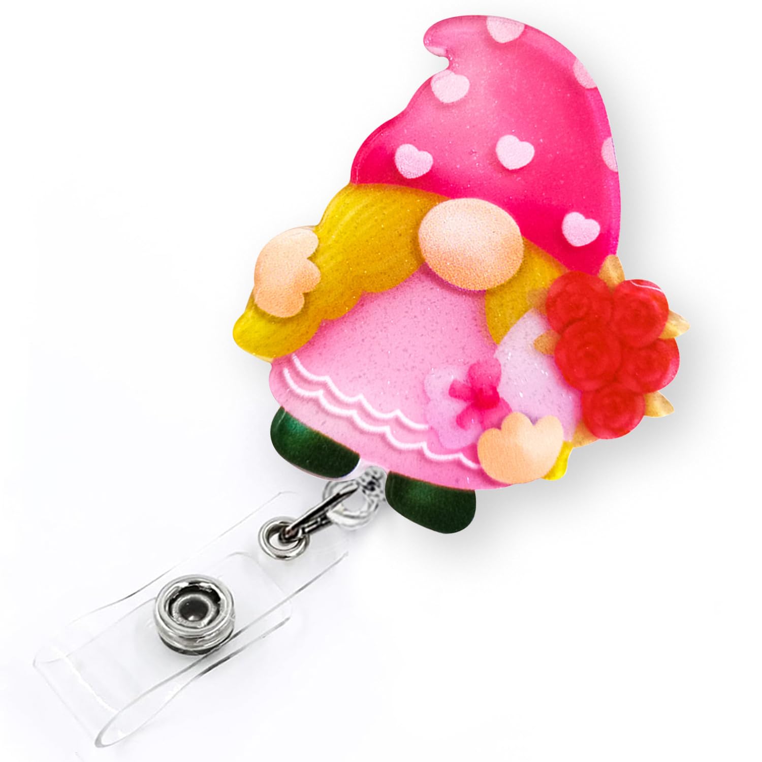 Valentine'S Day Gnome Rose Badge Reel Retractable For Nurse Nursing Rn Doctor Medical Worker & Teacher | Cute Nurse Gifts Valent