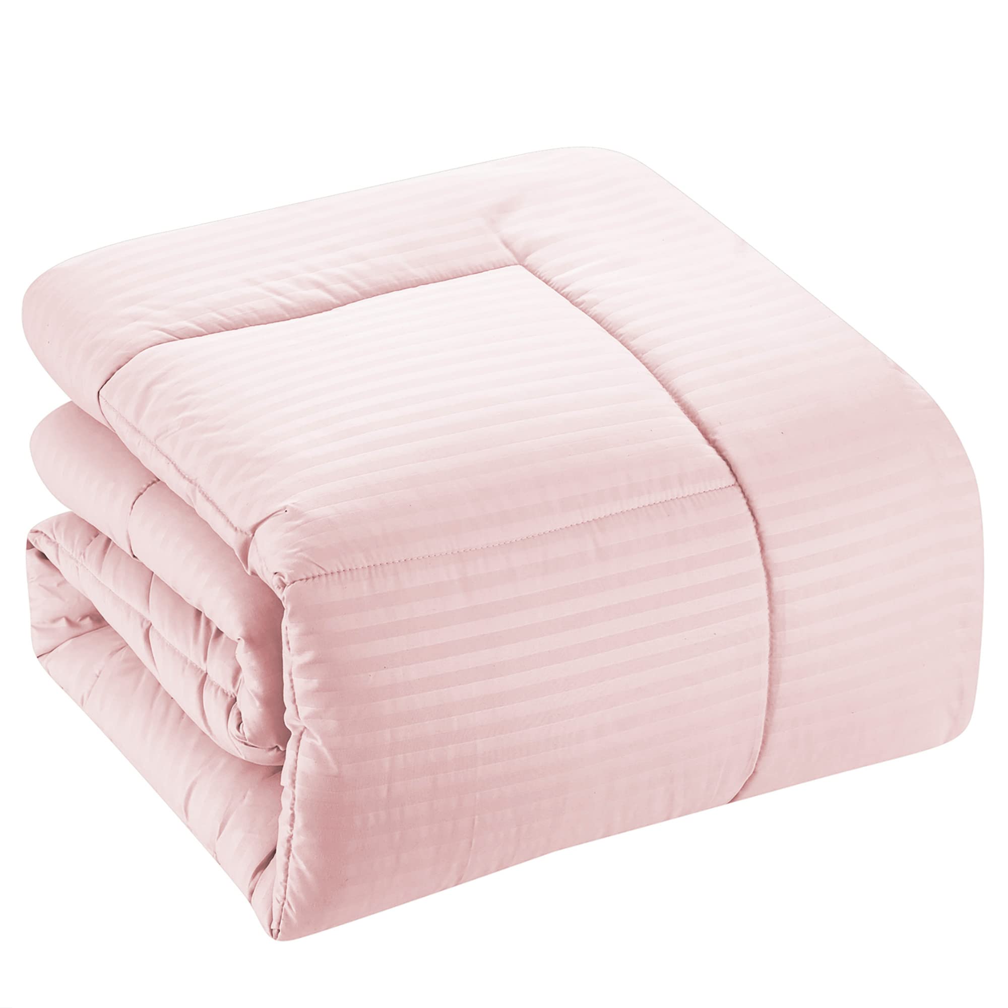 King Size Comforter Set 8 Piece Bed In A Bag With Bed Skirt, Fitted Sheet, Flat Sheet, 2 Pillowcases, 2 Pillow Shams, King, Dobby Pale Pink