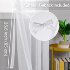Hiasan Off White Sheer Curtains With Tiebacks, Light Filtering Voile Textured Drape Lightweight Grommet Window Curtains For Bedroom, Living Room And Office, W42 X L90, Set Of 2 Soft Panels