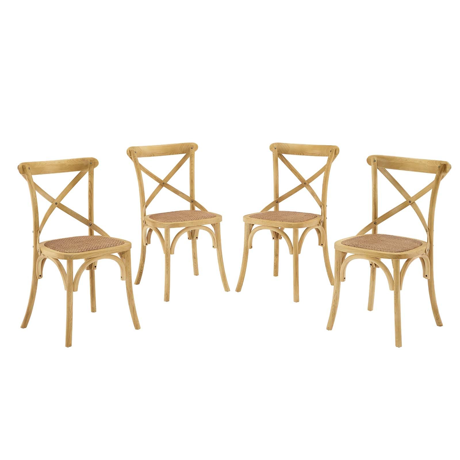 Modway Gear Rustic Modern Farmhouse Elm Wood Rattan Four Dining Chairs In Natural