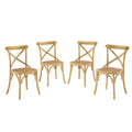 Modway Gear Rustic Modern Farmhouse Elm Wood Rattan Four Dining Chairs In Natural