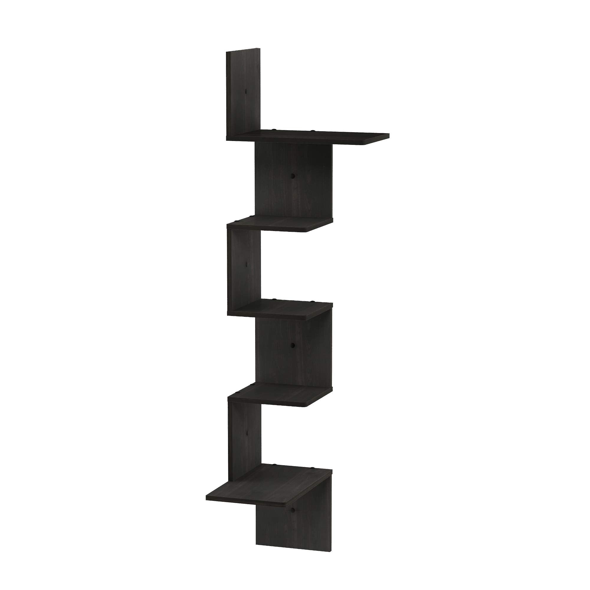 Furinno Rossi Wall Mounted Shelves, 5-Tier Rectangle, Espresso/Black