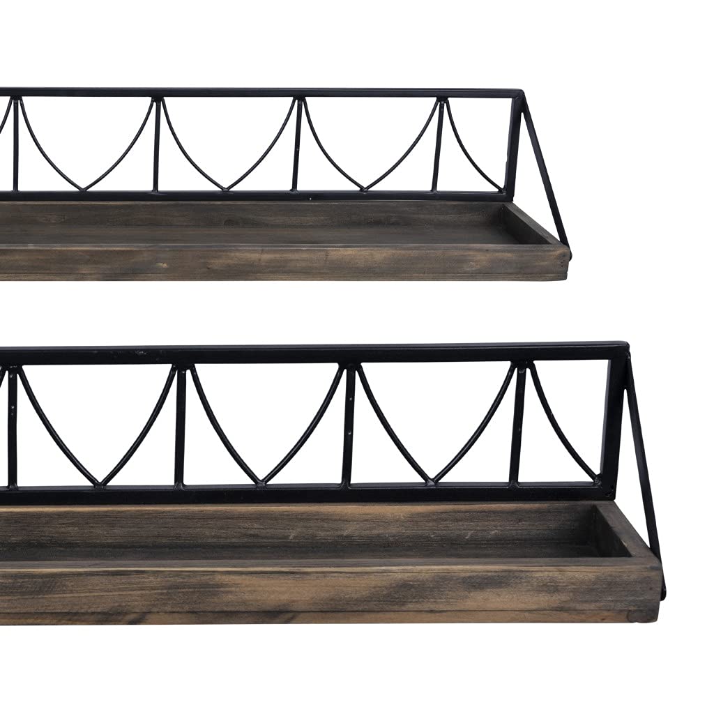 HomeRoots Multi 60% Wood 40% Metal Set of Two Wooden Wire Mesh Floating Wall Shelves