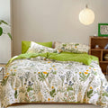 CLOTHKNOW Sage Green Comforter Set Twin Cotton Floral Botanical Bedding Sets White Green Flowers Bedding Comforter Soft 3Pcs Bed