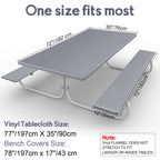3 Pcs Picnic Table And Bench Fitted Tablecloth Cover For 6 Ft Table 30 X 72 Inch Vinyl Fitted Elastic Edges Waterproof Wipeable