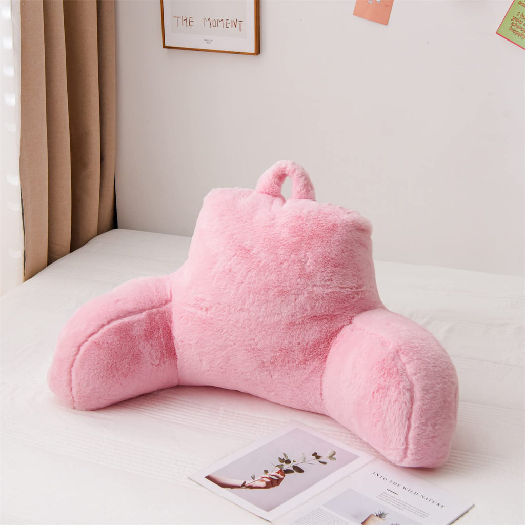 A Nice Night Faux Fur Reading Pillow Bed Wedge Large Adult Backrest With Arms Back Support For Resting In Bed/Couch For Bedrest,