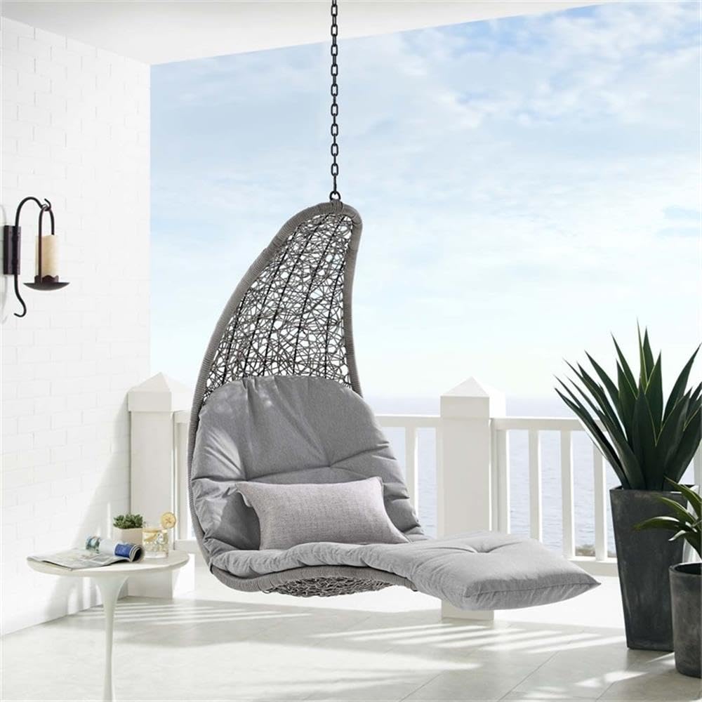 Modway Landscape Wicker Rattan Outdoor Patio Porch Chaise Lounge Hanging Swing Chair, Light Gray Gray