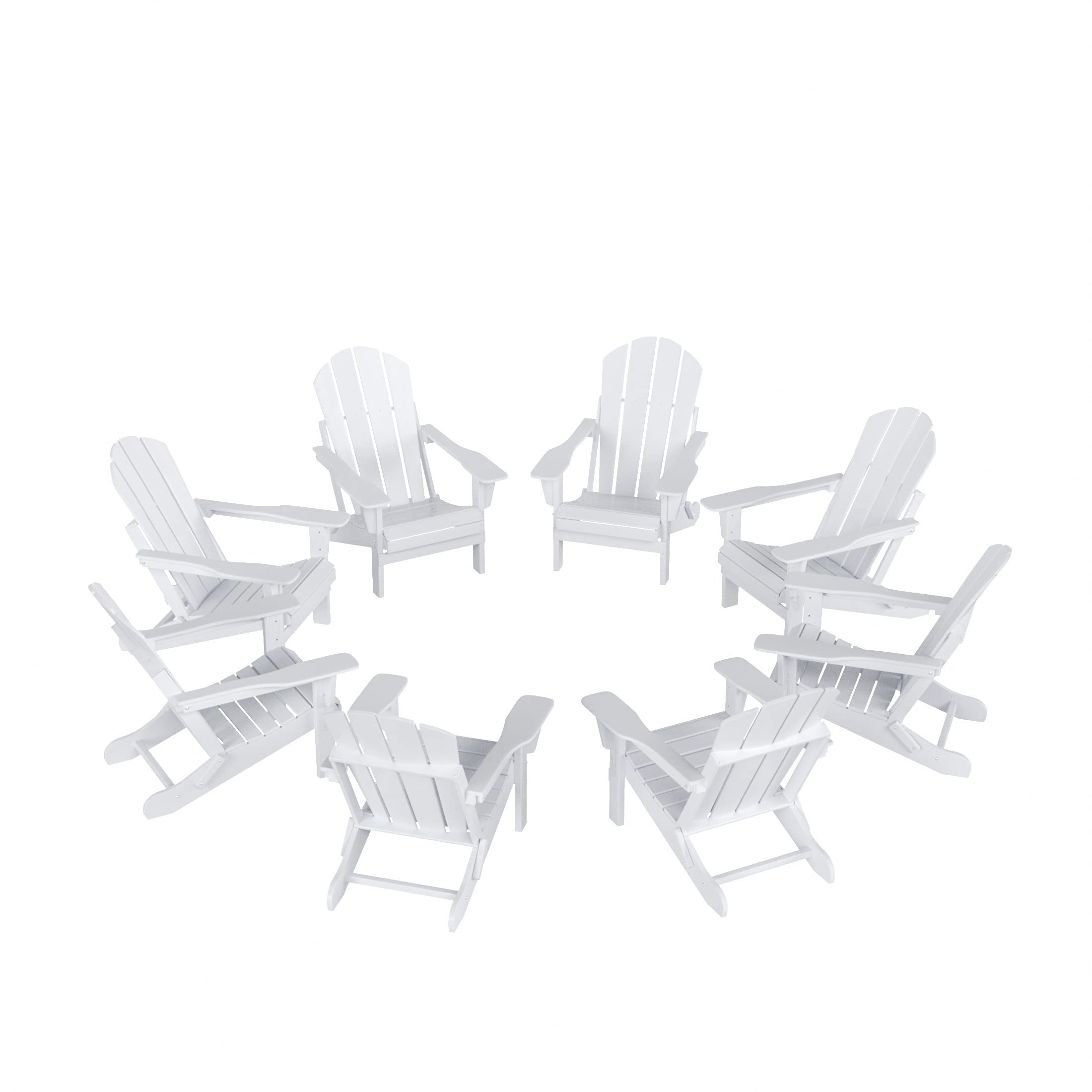 Westintrends Outdoor Folding Hdpe Adirondack Chairs For Patio, Backyard, Balcony, Comfortable Seat And All Weather Resistant (Set Of 8), White