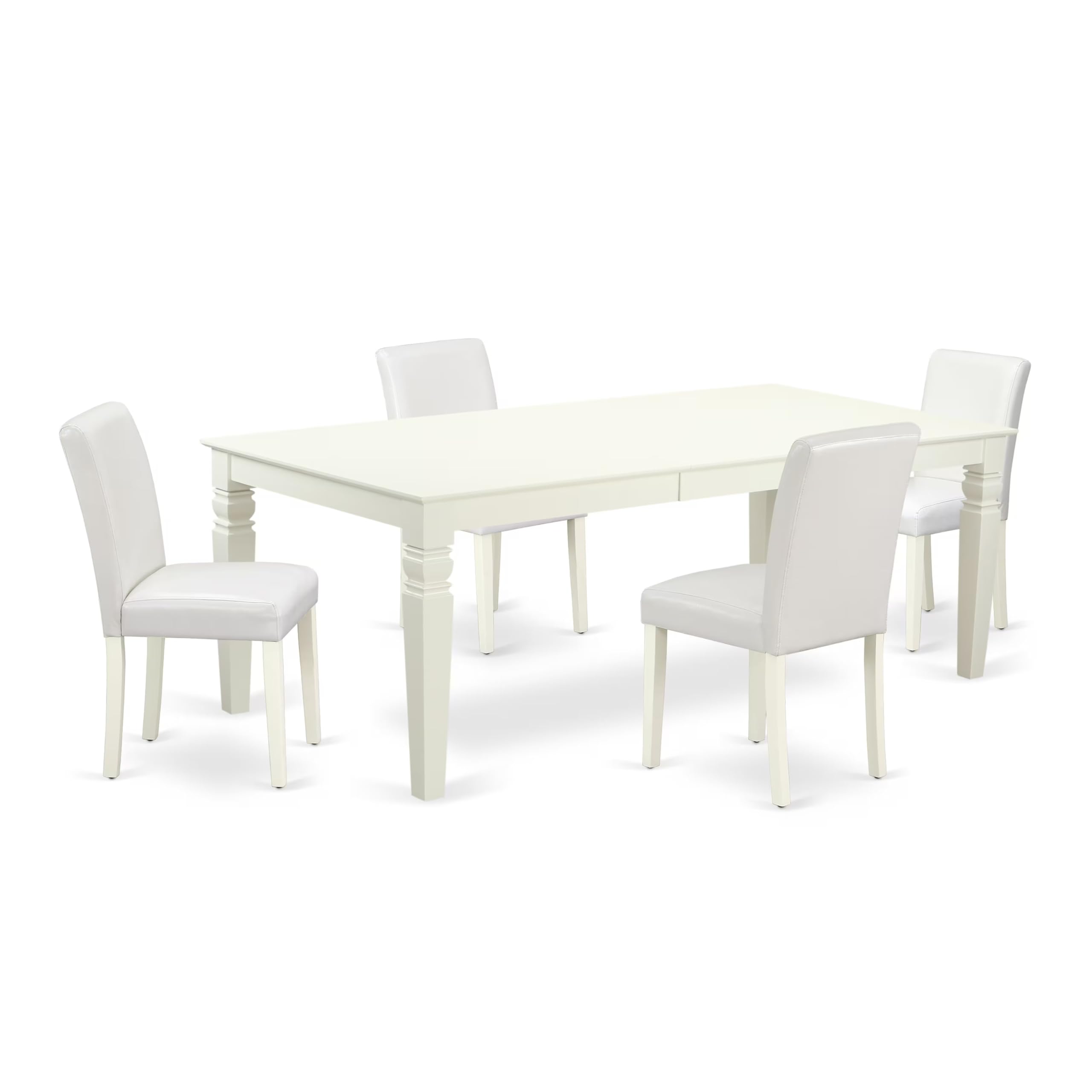 East West Furniture Lgab5-Lwh-64 5 Piece Dining Table Set Includes A Rectangle Dining Room Table With Butterfly Leaf And 4 White Faux Leather Parsons Chairs, 42X84 Inch, Linen White