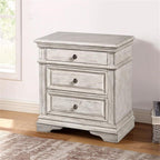 Steve Silver Furniture Highland Park Nightstand, Driftwood Finish, Nickle Hardware, 2 USB Charging Ports, 2 Full Size Drawers & 1 Half Size Drawer, Bedroom, 28" L x 17" D x 29.5" H, White