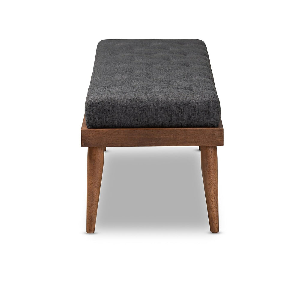Baxton Studio Linus Mid-Century Modern Dark Grey Fabric Upholstered and Button Tufted Wood Bench