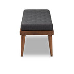 Baxton Studio Linus Mid-Century Modern Dark Grey Fabric Upholstered and Button Tufted Wood Bench