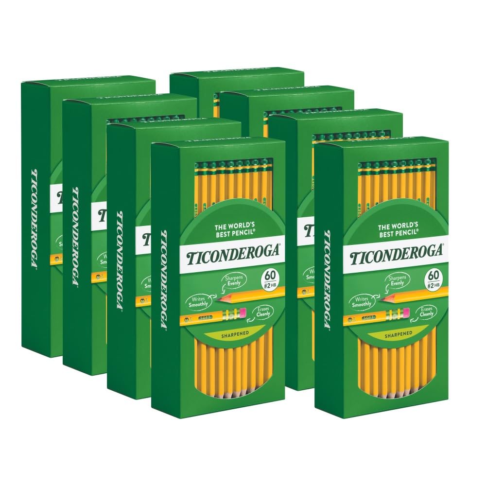 Ticonderoga Wood-Cased Pencils, Pre-Sharpened, 2 Hb Soft, Yellow, 480 Count