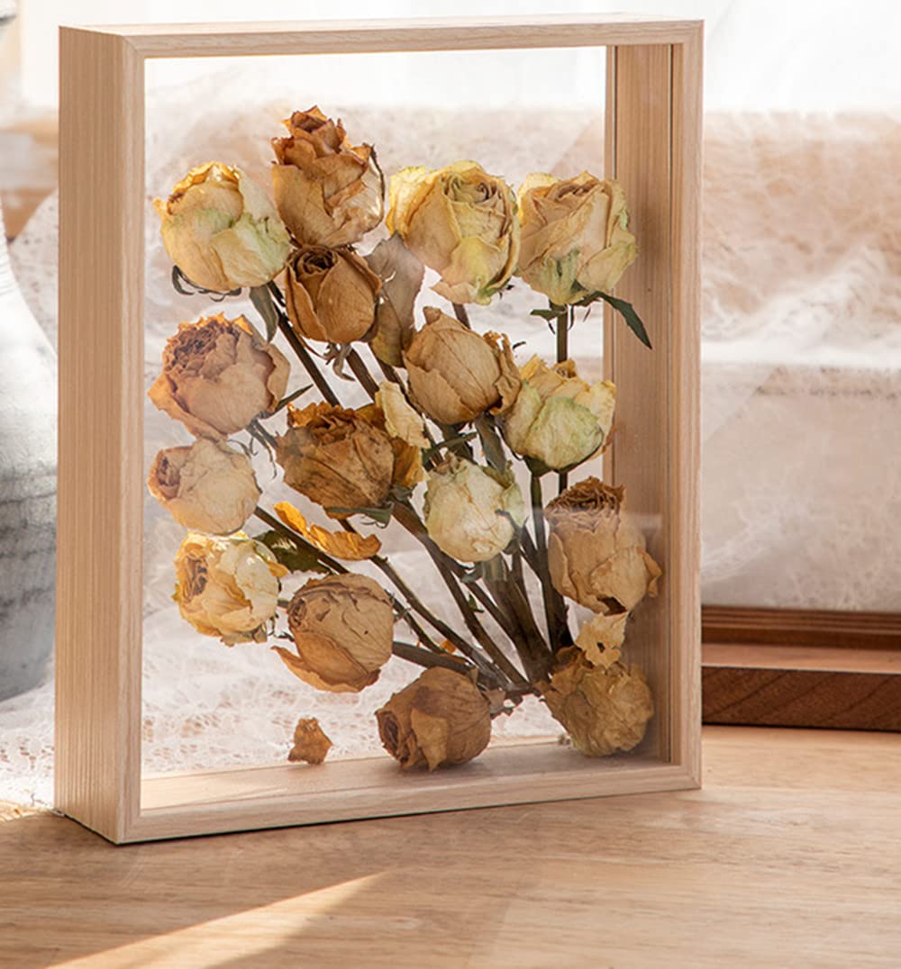 JOSON Wooden Dried Flower Photo Frame Dried Flower Display Stand Decorative Floating Photo Frame(8 * 10-primary color