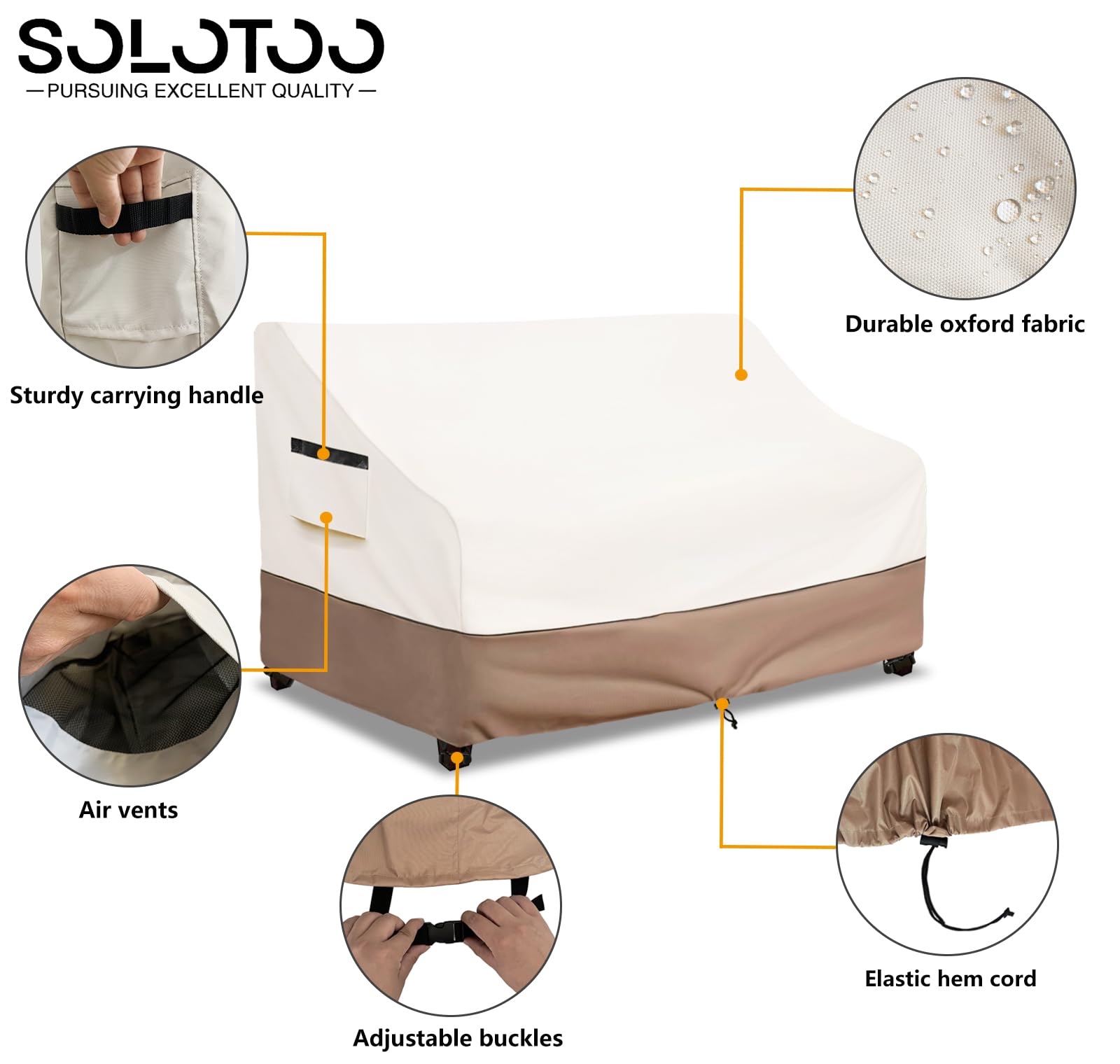 Solotoo Patio Furniture Covers Waterproof 3-Seater Sofa Cover,76 Inshes Outdoor Couch Cover,Patio Loveseat Cover (Beige)
