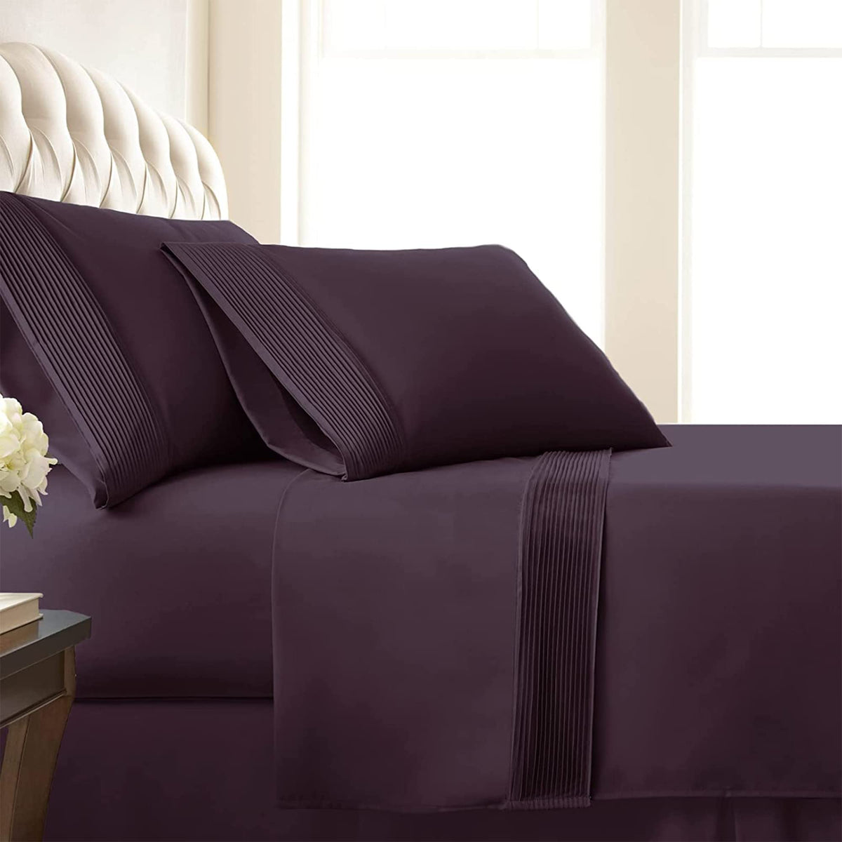 Southshore Fine Living Vilano Pleats, 5-Piece, 21-Inch Extra Deep Pocket Sheet Set, Split-King Set With Flat Sheets And Pillowca