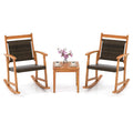 Tangkula 3 Pieces Patio Rocking Chair Set, Patiojoy Acacia Wood Rocker With Side Table, Outdoor Chairs With Wicker Rattan Seat & Backrest, Patio Bistro Set For Garden, Backyard, Poolside