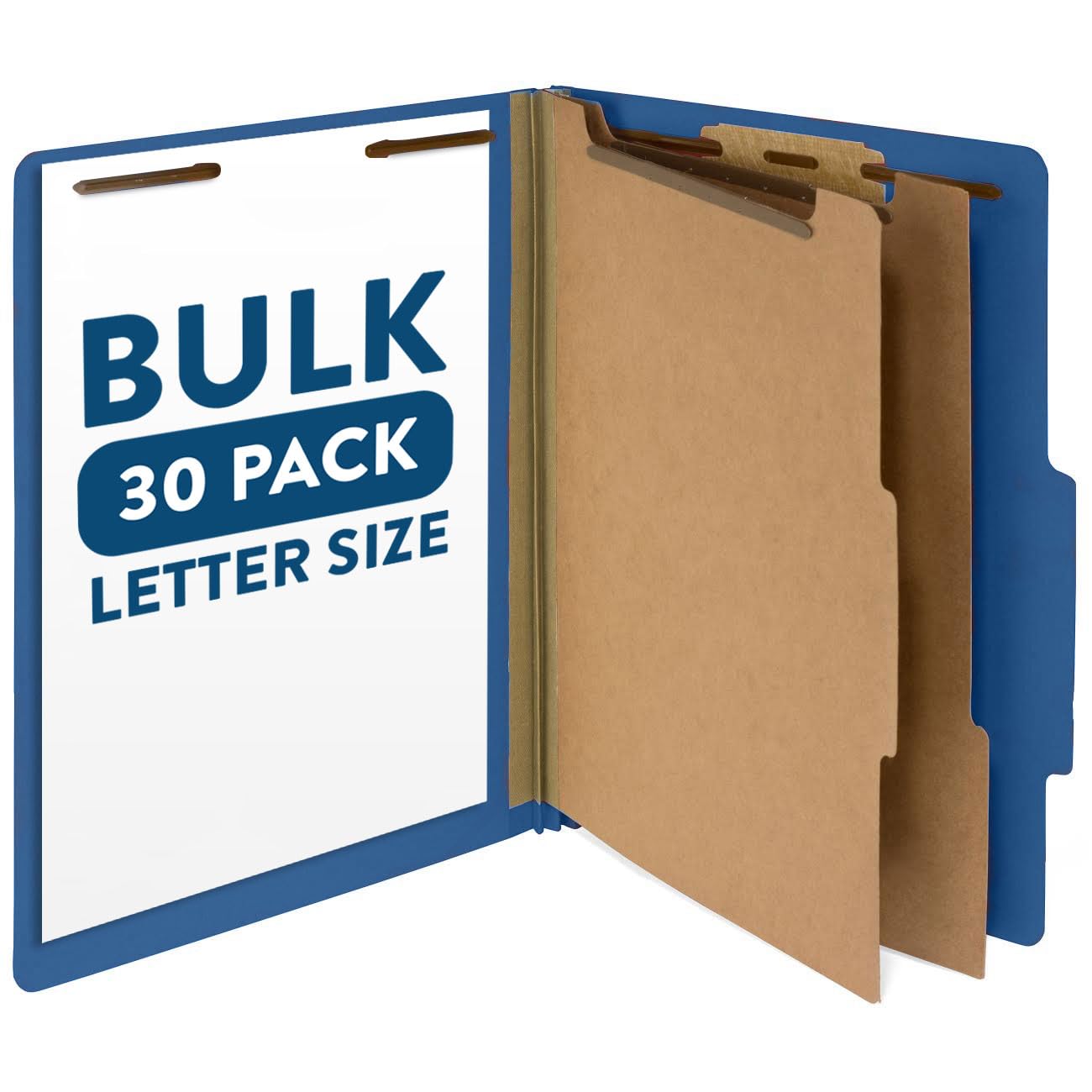 Blue Summit Supplies 30 Letter Size Dark Blue Classification Folders, 2 Dividers, 2 Inch Tyvek Expansions, Durable 2 Prongs, Let