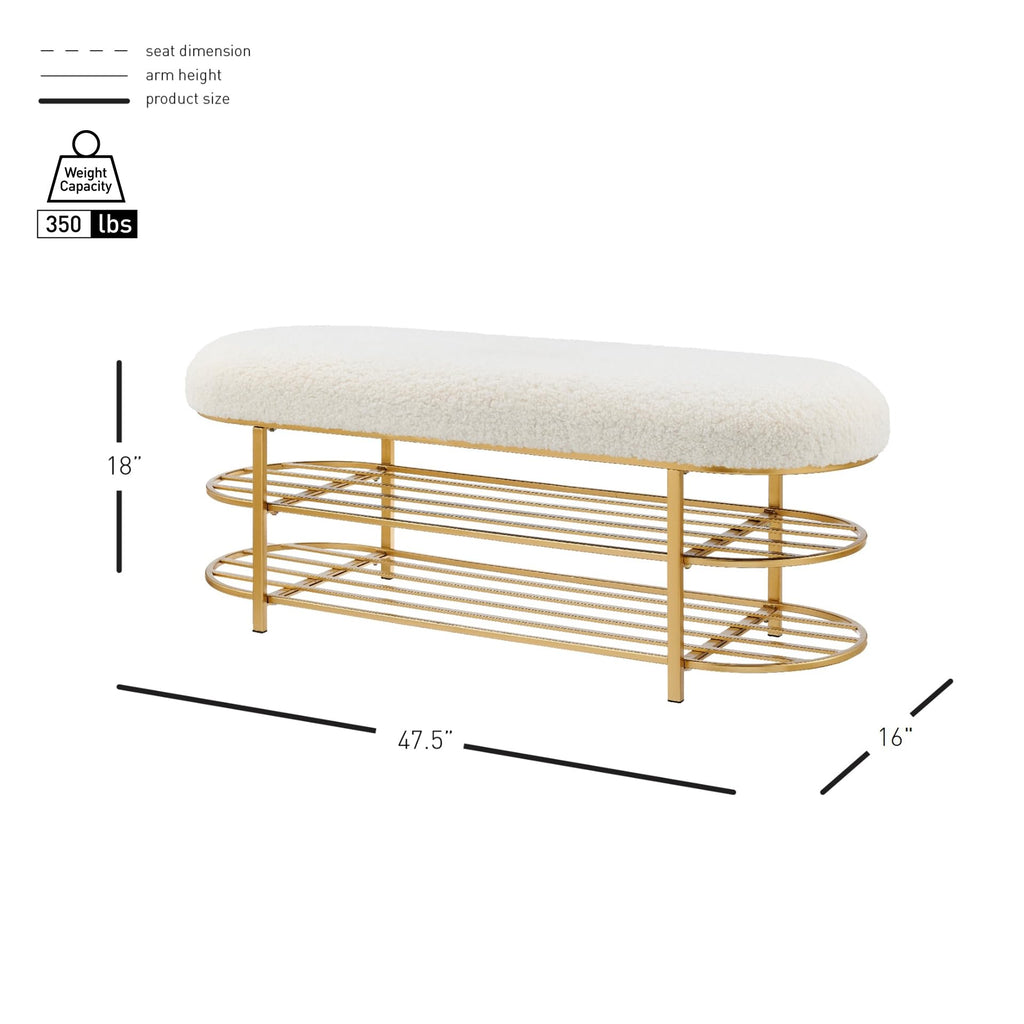 Npd Furniture And More Frisly Fabric W/Shelf, Shearling Beige Bench