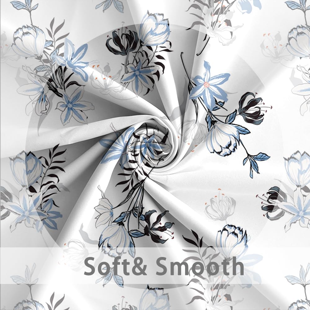 Ruelvth Stall Shower Curtain, Blue And Grey Floral Small Shower Curtain Waterproof Fabric Spring Flower Rv Shower Curtain Set Wi