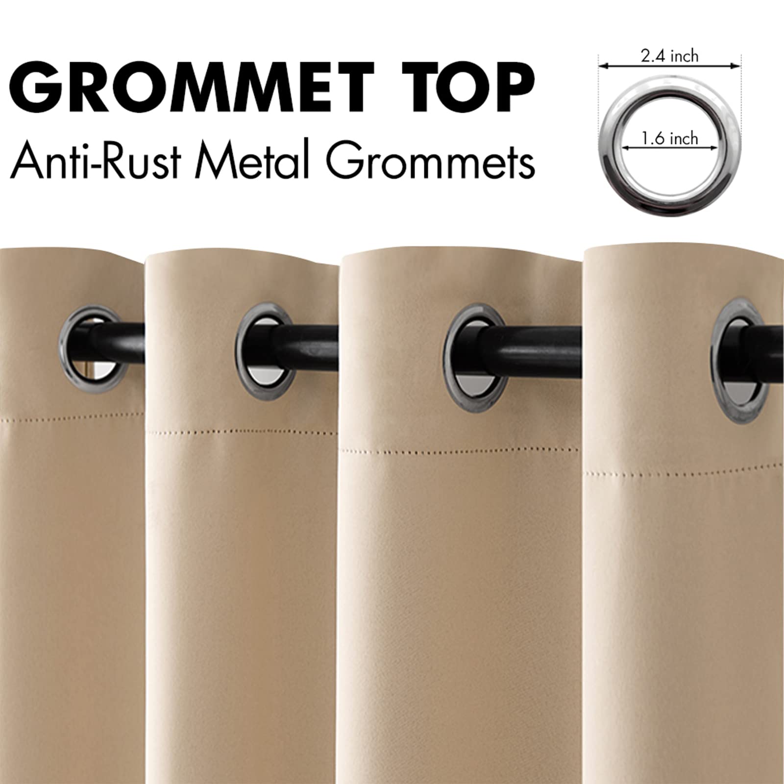 Miulee Blackout Curtains For Bedroom Living Room Thermal Insulated Room Darkening Grommet Top Solid Light Blocking Drapery Set Of 2 Window Panels 52 X 102 Inches Beige