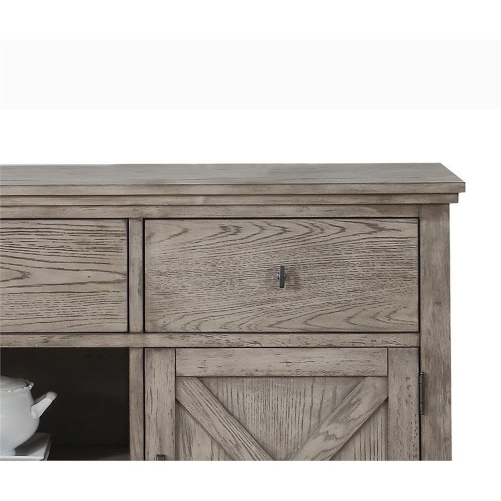 Acme Rocky 3-Drawer Wood Server with Wine Rack in Gray Oak