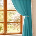 Homemonde Set Of 2 Sheer Long Door Curtains With Pompoms 8 Feet Curtain Panels, Sun Light Filtering, Top Style Rod Pocket  Blu